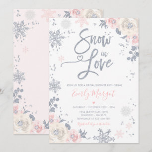 Convites Peach e Silver Winter Chá de panela Neve Apaixonad