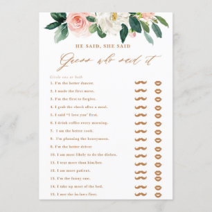 Convites Peach e White Floral Que Disse, Ela Disse Jogo