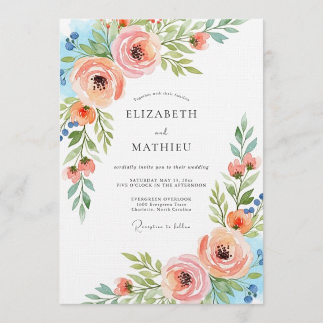 Convites Peach Ethereal Flora Wedding (Frente)