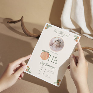 Convites Peach First Birthday Cut Watercolor