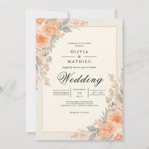 Convites Peach Floral Arch Flourish Weding