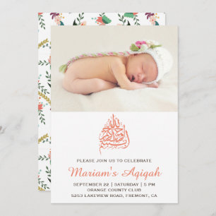 Convites Peach Floral Baby Girl Fotografia Aqiqah