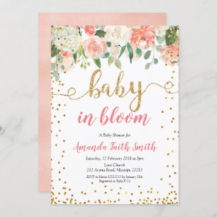 Convites Peach Floral Baby in Bloom Chá de fraldas