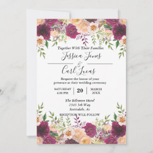 Convites Peach Floral Burgundy - Outono