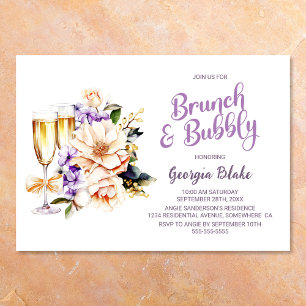Convites Peach Floral Champagne Brunch e Bubble