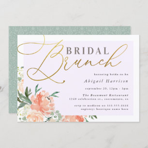 Convites Peach Floral Dourado Script Bridal Bridal Brunch