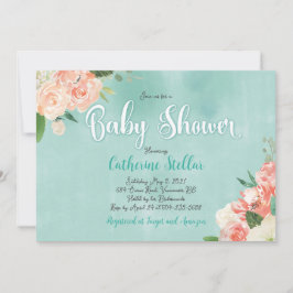 Convites Peach floral e Chá de fraldas Teal