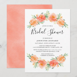 Convites Peach Floral Garden   Chá de panela