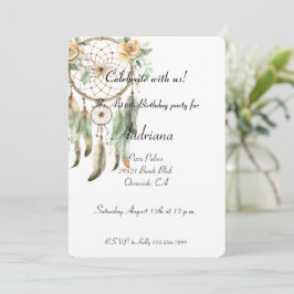 Convites Peach Floral Green Drecher Catcher Birthday