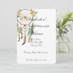 Convites Peach Floral Green Drecher Catcher Birthday