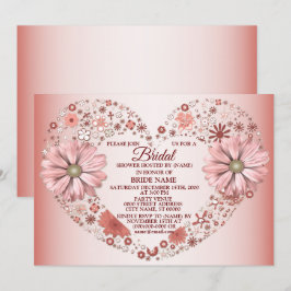 Convites Peach Floral Heart Modern Bridal Shower Party