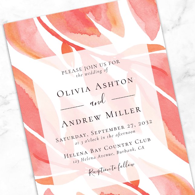 Convites Peach Floral Modern Wedding (Criador carregado)