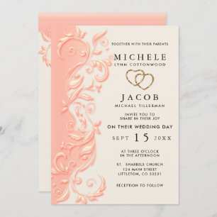 Convites Peach Floral Swirl Wede RSVP