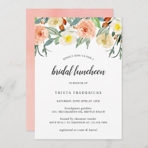 Convites Peach Floral Watercolor Bridal Elegante
