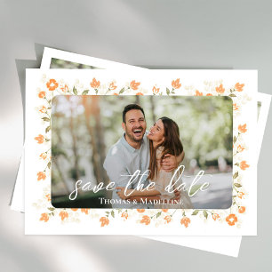 Convites Peach Floral Wedding Save the Date Photo