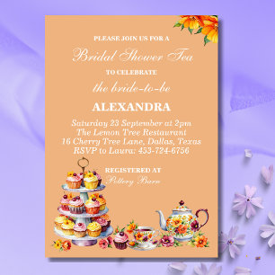 Convites Peach Floral Whimsical Tea Chá de panela