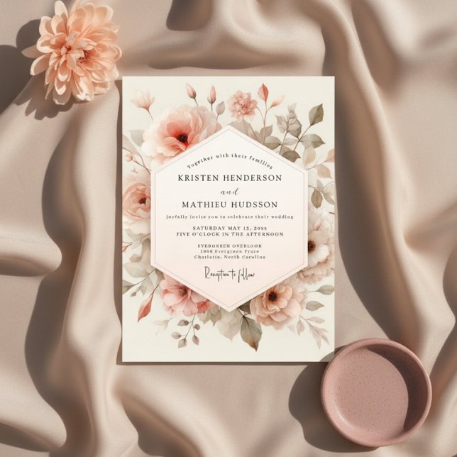 Convites Peach Floral Whimsy Wedding (Criador carregado)