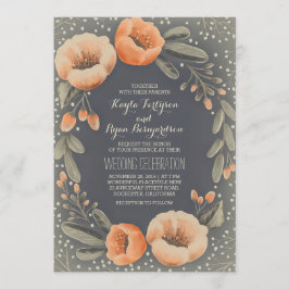 Convites Peach Floral Wreath Baby's Breath Casamento vintag