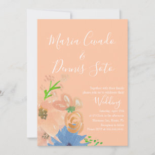 Convites Peach Florals Script Wedding Bold Watercolor Invit