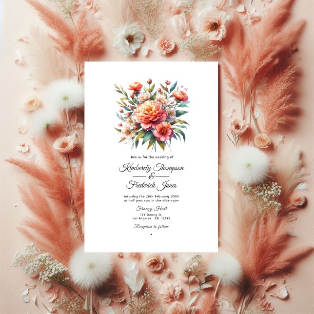 Convites Peach Fuzz Floral Wedding (Criador carregado)