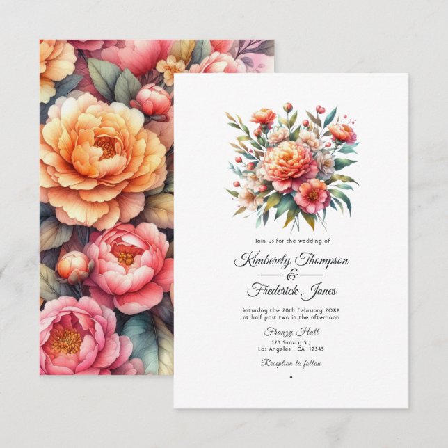 Convites Peach Fuzz Floral Wedding (Frente/Verso)