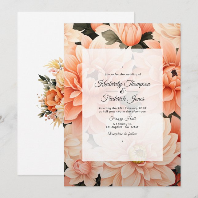 Convites Peach Fuzz Floral Wedding (Frente/Verso)