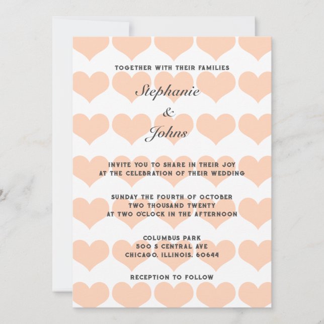Convites Peach Fuzz Heart Pattern Trendy Romantic Wedding (Frente)