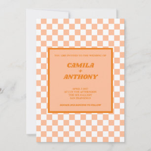 Convites Peach Fuzz Orange Checkered Gingham Patterno