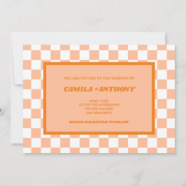 Convites Peach Fuzz Orange Checkered Gingham Patterno