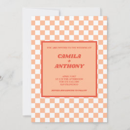 Convites Peach Fuzz Red Checkered Gingham Pattern Weding