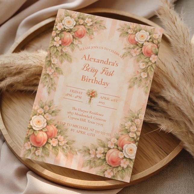 Convites Peach Garden 1st Birthday (Criador carregado)