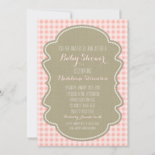 Convites Peach Gingham Burlap Baby Shower Invants