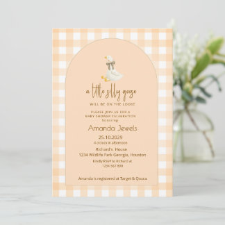 Convites Peach Gingham Little Goose Brown Bow Baby Shower