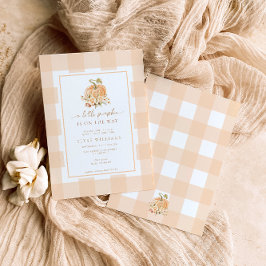 Convites Peach Gingham Um Pequeno Bebê De Abóbora