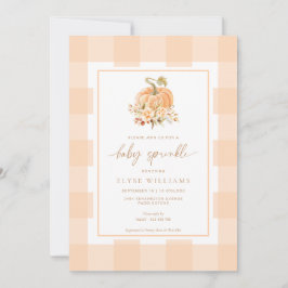 Convites Peach Gingham Um Pequeno Pumpkin Baby Sprinkle
