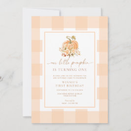 Convites Peach Gingham Um Pouco De Abóbora Primeiro Anivers