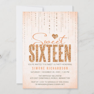 Convites Peach Glitter Parece Doce Festa 16 (Dezesseis)