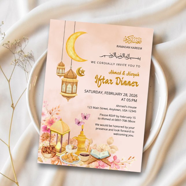 Convites Peach & Gold Lantern Design (Criador carregado)
