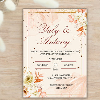 Convites Peach Invitation boda durazno naranja claro