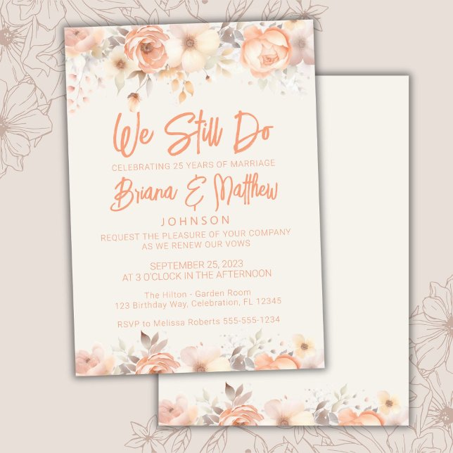 Convites Peach Ivory Floral Wedding Vow Renewal (Criador carregado)