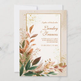 Convites Peach Leaf Gold Stardust Wedding