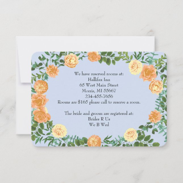 Convites Peach Light Blue Peony Rosa Floral Information (Frente)