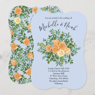 Convites Peach & Light Blue Peony & Rosa Floral Weding