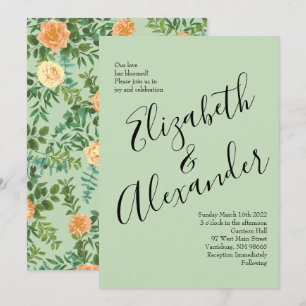 Convites Peach & Light Green Peony & Rosa Floral Weding