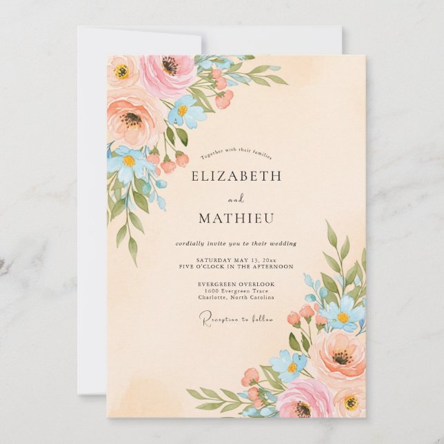 Convites Peach Lustrous Spring Wedding (Frente)