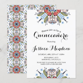 Convites Peach Mão Desenhada Quinceañera Floral Doce 16