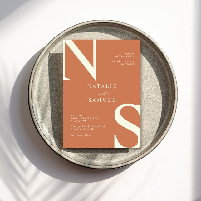 Convites Peach Minimalista e Elegante Iniciais Negrito Casa (Criador carregado)