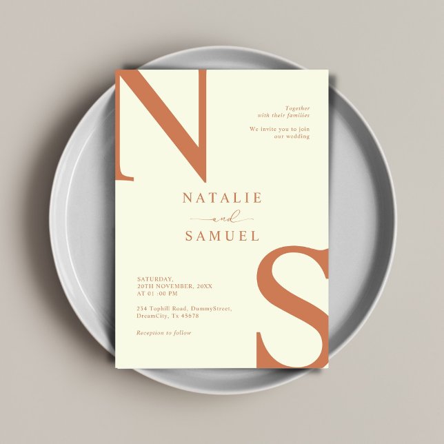 Convites Peach Minimalista e Elegante Iniciais Negrito Casa (Criador carregado)