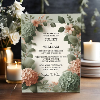 Convites Peach Mint Moss Sage Casamento Verde do Pastel Blu