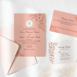 Convites Peach Monograma Wedding
